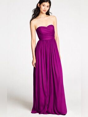 J. Crew Arabella Strapless Pleated Chiffon Gown in Magenta